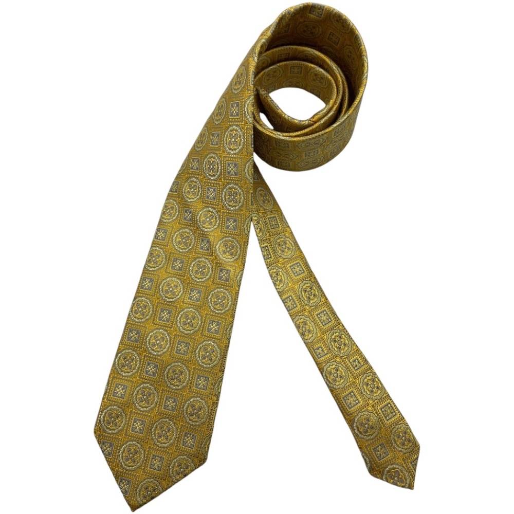DAVID DONAHUE Gold Geometric Silk LUXURY Tie HANDMADE USA